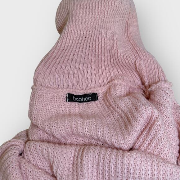 Boohoo Soft XS Pink Ribbed Knit Turtleneck Tunic Sweater Long Sleeve Cozycore - Picture 2 of 5